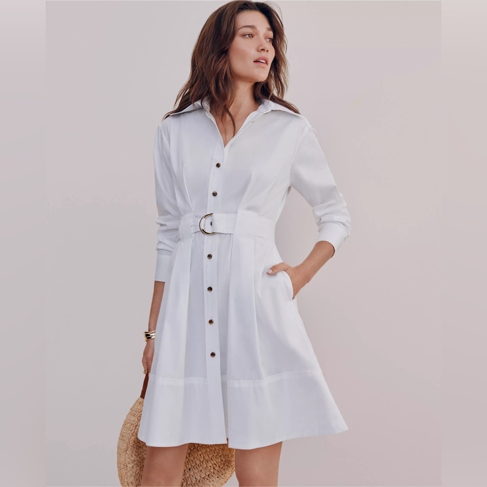Ann Taylor Classic White Long Sleeve Shirtdress with Pockets!🤍